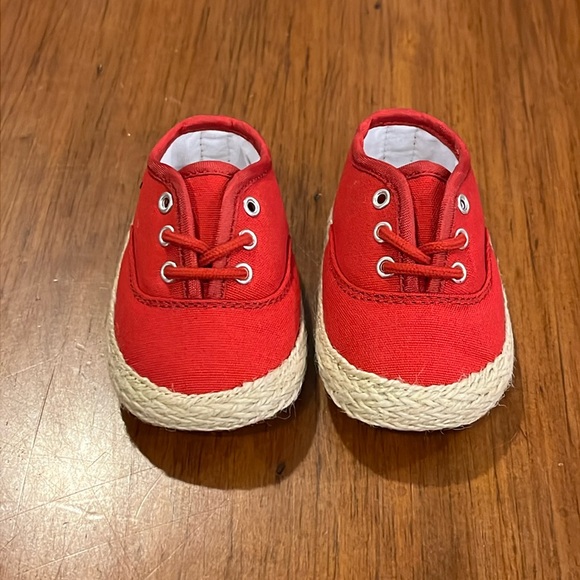 Polo Ralph Lauren red canvas Bowman Lace Crib shoes sneakers Infant Baby Size 2 - Picture 6 of 12